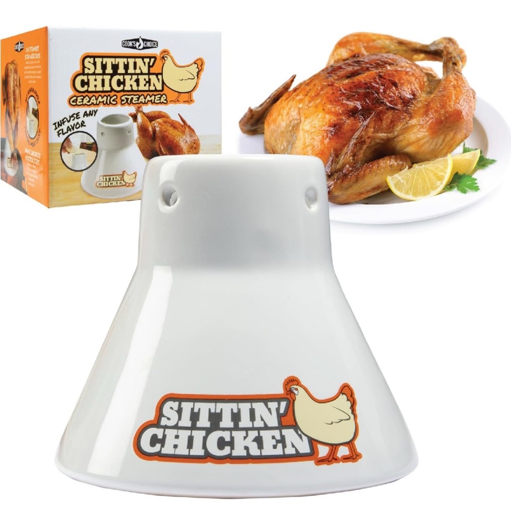 Sittin' Chicken Ceramic Beer Can Steamer & Roaster- Easily Infuse Marinade & Sau
